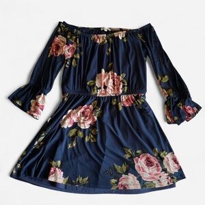 Charlotte Russe - Blue and Pink Ruffled Off the Shoulder Sundress